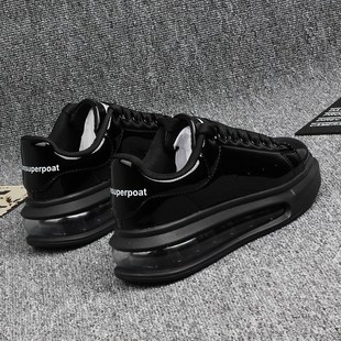 男情侣款 运动鞋 厚底松糕鞋 滑板鞋 男 气垫底男式 亮面漆皮小白鞋