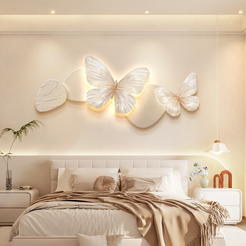 奶油风卧室床头装饰画蝴蝶高档客厅沙发背景墙挂画主卧房间壁灯画