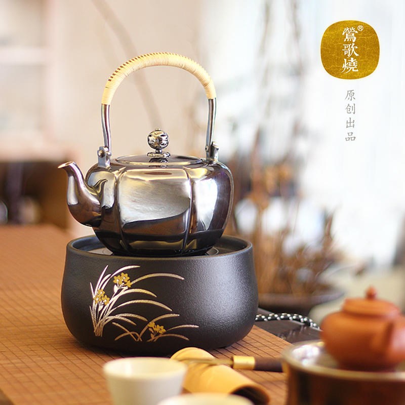 莺歌烧兰花电i陶炉超静音大瓦数茶炉铁壶银壶专用烧水茶具