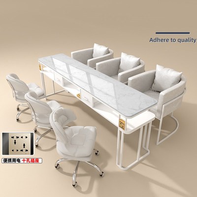 新时尚网红白色美甲桌子单双三人无网单层大理石美甲桌子椅子套装