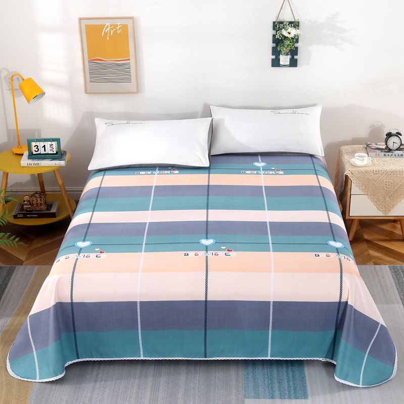 新磨毛床单单件简约双人床亲肤水洗蕾丝花边床单可裸睡蓝色公主粉