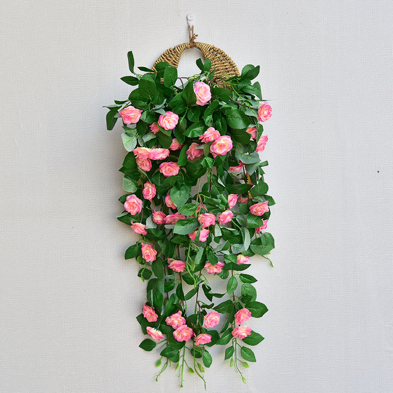 墙面装饰仿真花束玫瑰花藤客厅墙上壁挂式装饰花仿真绿萝假花套装