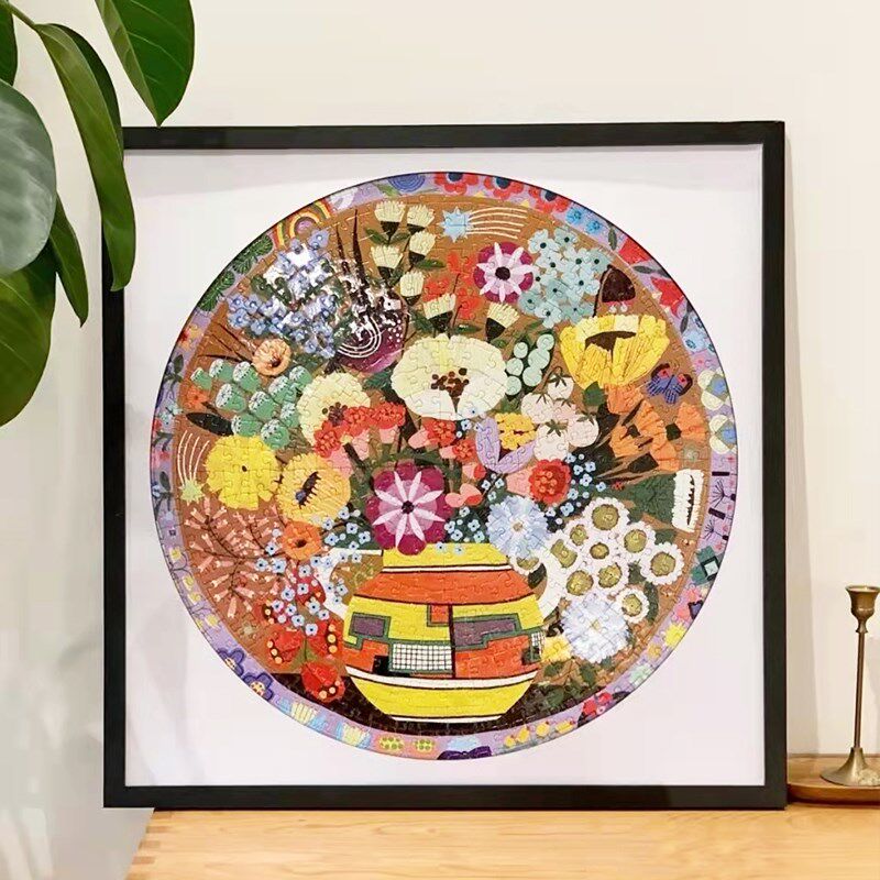53N方形拼图相框500片实木框简约圆形艺术画框带白边卡纸1000片定