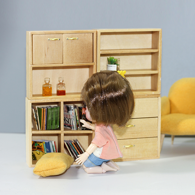 1:12微缩场景玩具ob11商店厨房餐厅娃屋摆件迷你实木储物柜子M144