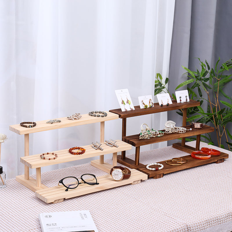 实木梯形置物架木质桌面收纳整理架多阶梯层展示架珠宝展示台家用