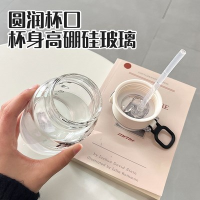 玻璃吸管杯带重力球孕妇产妇糖耐高温刻度水杯子月子躺着喝
