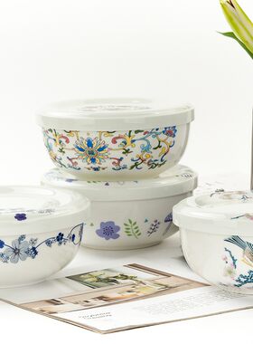 唐山骨瓷7英寸h面碗瓷盖大碗7吋盖碗面汤碗陶瓷带盖子微波炉泡面