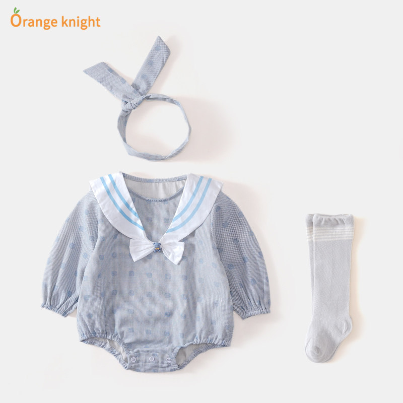 婴儿春装连体衣新生女宝宝学院风套装可爱超M萌网红哈衣三角包屁