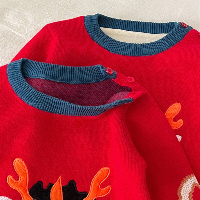 中国风婴幼儿秋冬连体衣年服冬装龙年满月百天红色加绒毛衣长爬服