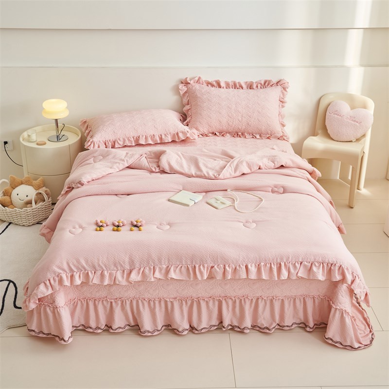 韩式泡泡纱床盖款夏凉被四件套少女心花边床单家用夏被空调被床品