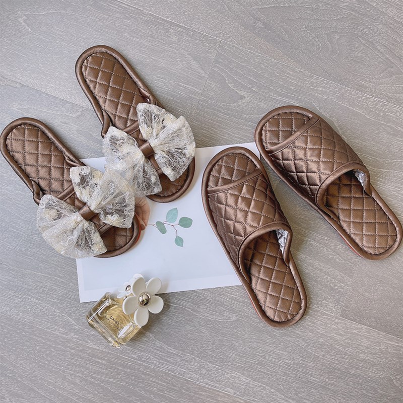 仙女风蕾丝家用秋室内女士拖鞋卧室地板情侣防滑居家布艺软底四季