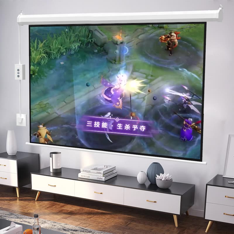 电动幕布100寸投影布家用升降120寸卷帘嵌入式伸缩遥控