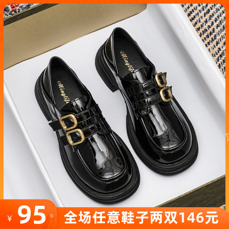 黑色英伦小皮鞋女秋季n2025新款百搭单鞋厚底乐福鞋大码女鞋41到4