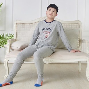 线衣线裤 加肥大码 中学生棉毛衫 套装 青少年男孩胖大童纯棉秋衣秋裤