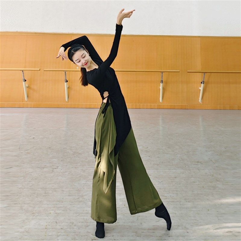 北舞现代舞舞蹈裤练功裤女设计感宽松垂感直筒阔腿裤古典舞裤瑜伽