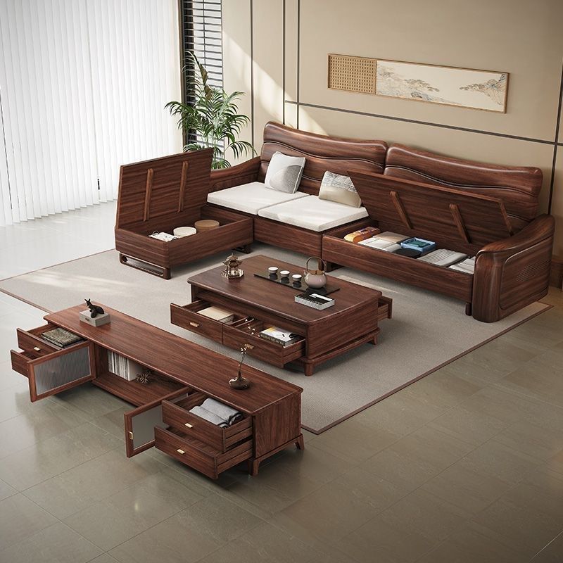 新中式黑胡桃木全实木沙发现代简约组合家用客厅小户型多功能储物