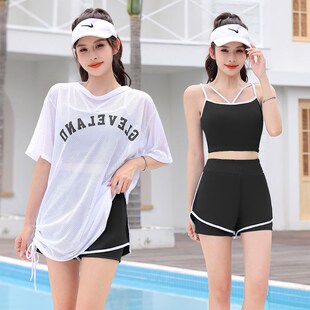 泡泳衣女大码f温泉三件套罩衫分体游胖mm保守显瘦学生200斤泳装夏