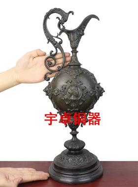 宇卓铜器  时尚欧式细花瓶  铜人物花瓶造型 大Q理石底座铜雕 摆