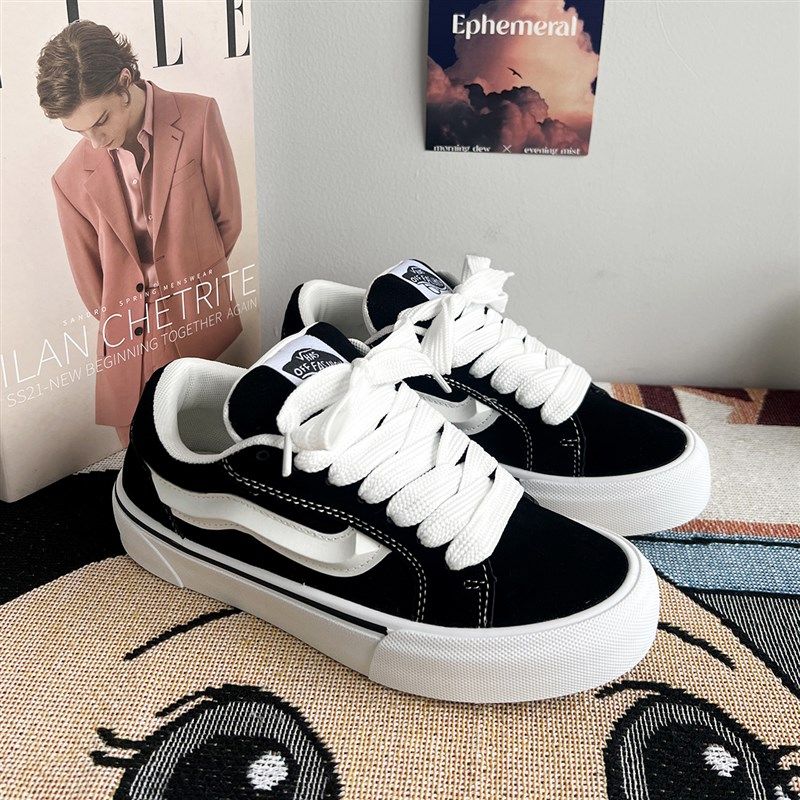 厚底帆布鞋男款黑色鞋子休闲鞋女  春季新款男鞋情侣板鞋美式高街