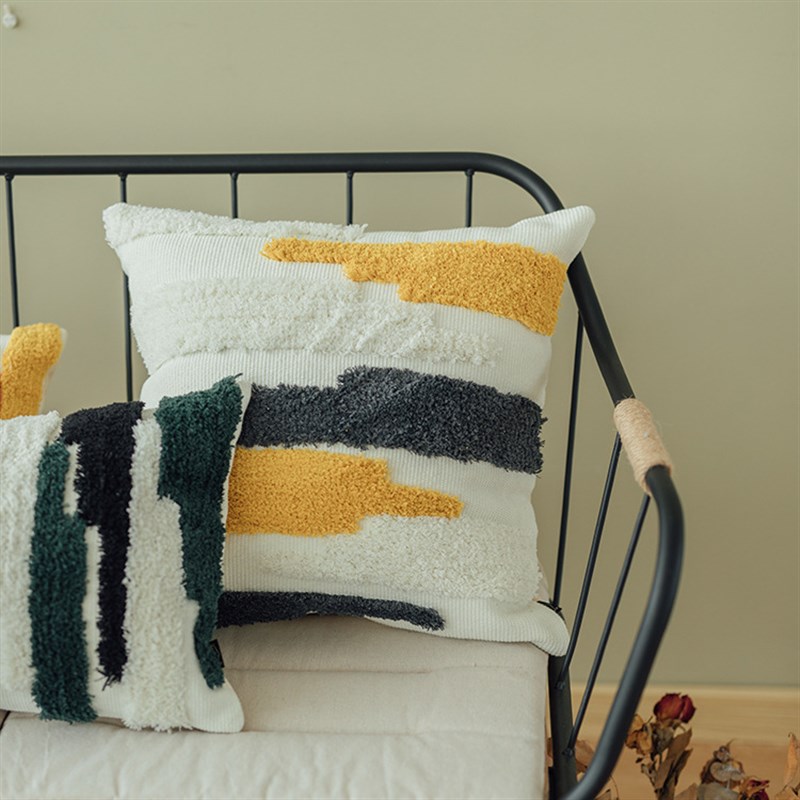 棉线编织床头靠垫套欧式沙发抱枕套全簇绒靠垫套办公腰枕
