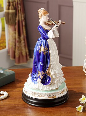 欧式陶瓷人物摆件奢华客厅美式西洋女拉大提琴高档艺术品家居装饰
