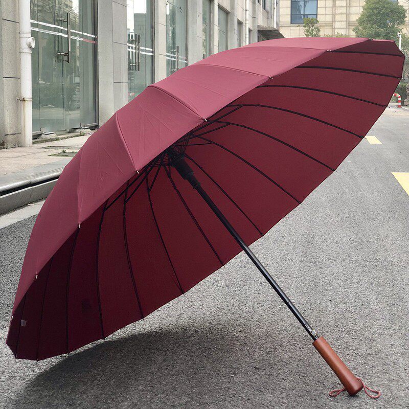 男士用伞113cm二十四骨晴雨伞长柄伞自动24骨伞防风实木柄带伞套