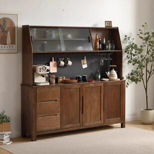 鹿特丹餐边d柜上下台红橡木高矮上架全实木餐边柜厨房储物胡桃色