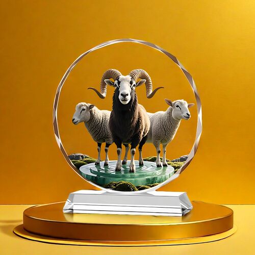 三羊开泰水晶摆件客m厅乔迁送礼摆台招财锦鲤玄关办公桌桌面工艺