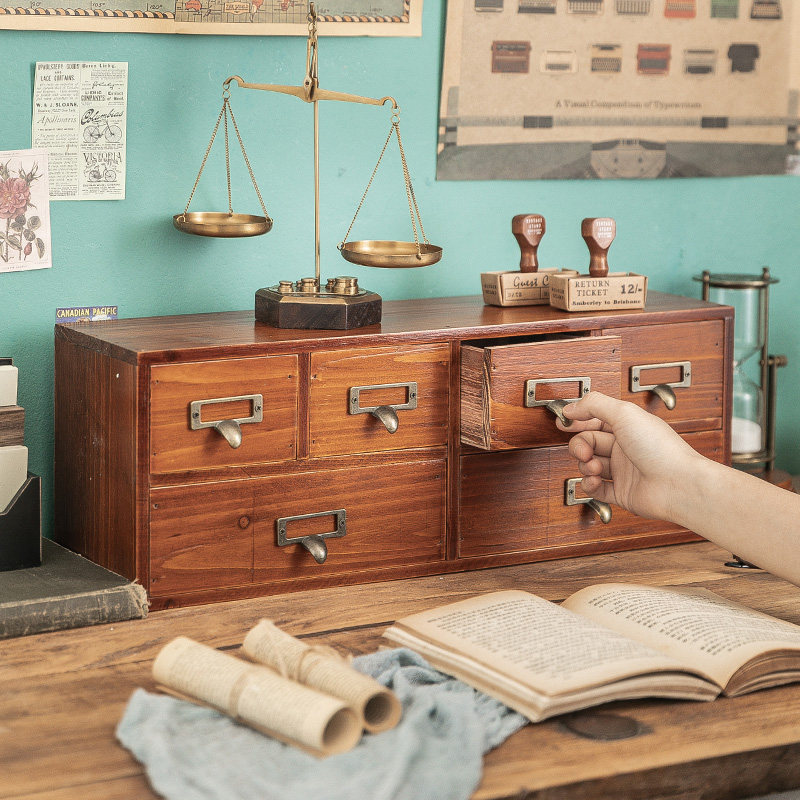 化妆品收纳盒木质桌面置物架杂物文具收纳盒书桌办公室抽屉储物柜