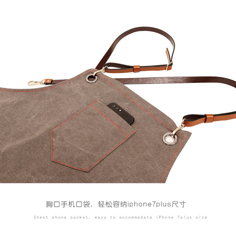 围裙时尚定制logo咖啡师奶茶店发廊中餐厅防水牛仔工作服男女印字