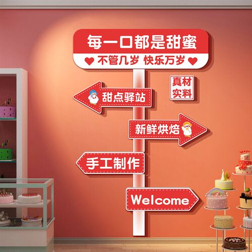 网红蛋糕店墙面装饰包烘焙甜品场背景玻璃门头贴纸画橱窗布置摆件