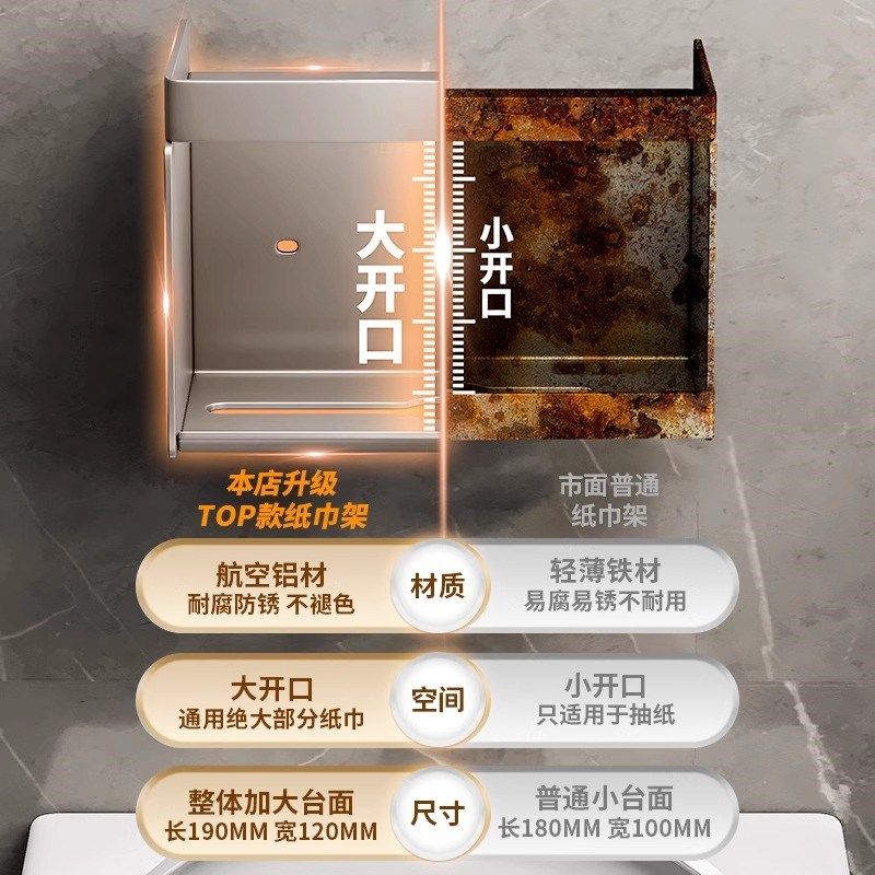 枪灰色浴室防溅纸巾盒洗手间卫生纸厕所厕纸卷纸架放手机纸巾架子