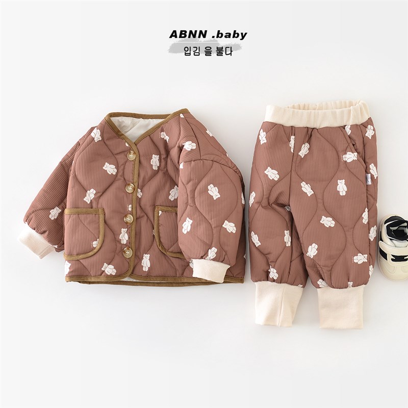 新生婴儿棉服宝宝新款秋冬绗棉套装加厚0-3岁儿童分体冬装95039