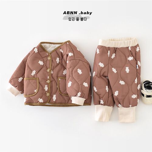 新生婴儿棉服宝宝新款秋冬绗棉套装加厚0-3岁儿童分体冬装95039