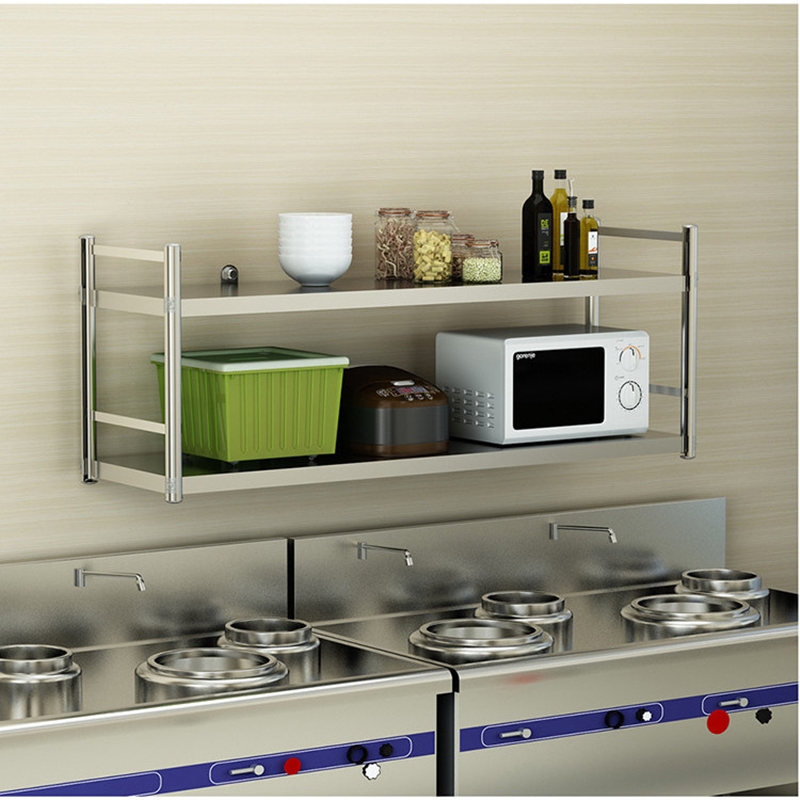 厨房挂墙上置物架不锈钢3层储物柜饭店碗盘收纳架微波炉架壁挂式2