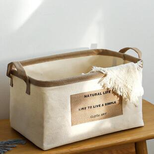 家用衣服收纳箱可折叠大号棉麻布艺桌面零食玩具衣物整理收纳筐盒