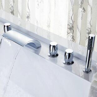 全铜三把五孔五件套冷热混分体式浴缸按摩淋浴房冷热水缸边式龙头