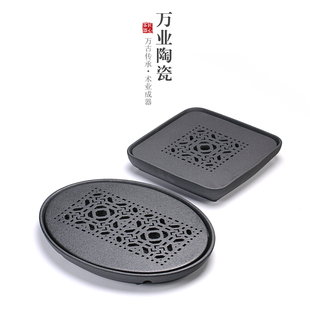 功夫茶具家用简约现代干泡盘迷你大号储排水干泡茶台 陶瓷茶盘日式