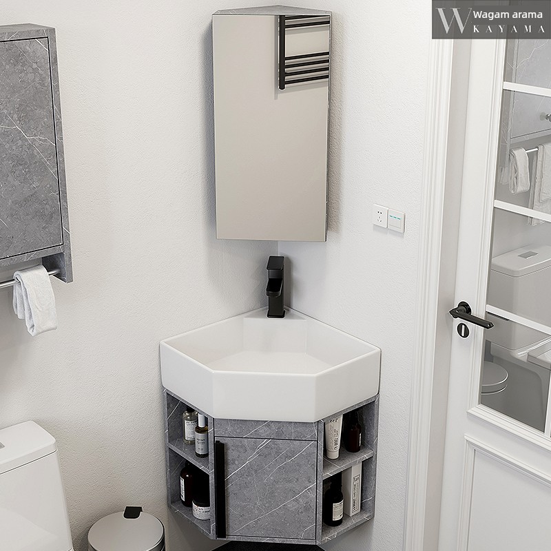 小户型Pvc浴室柜组合浴室角面盆三角形面盆角面盆