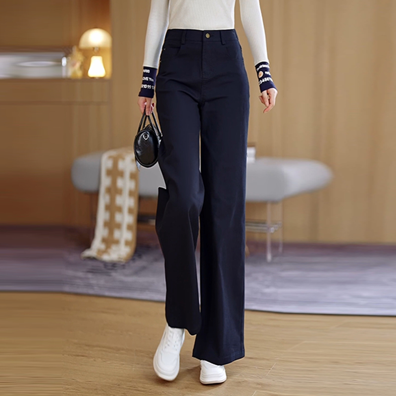 藏青色牛仔裤女高腰显瘦筒喇裤子