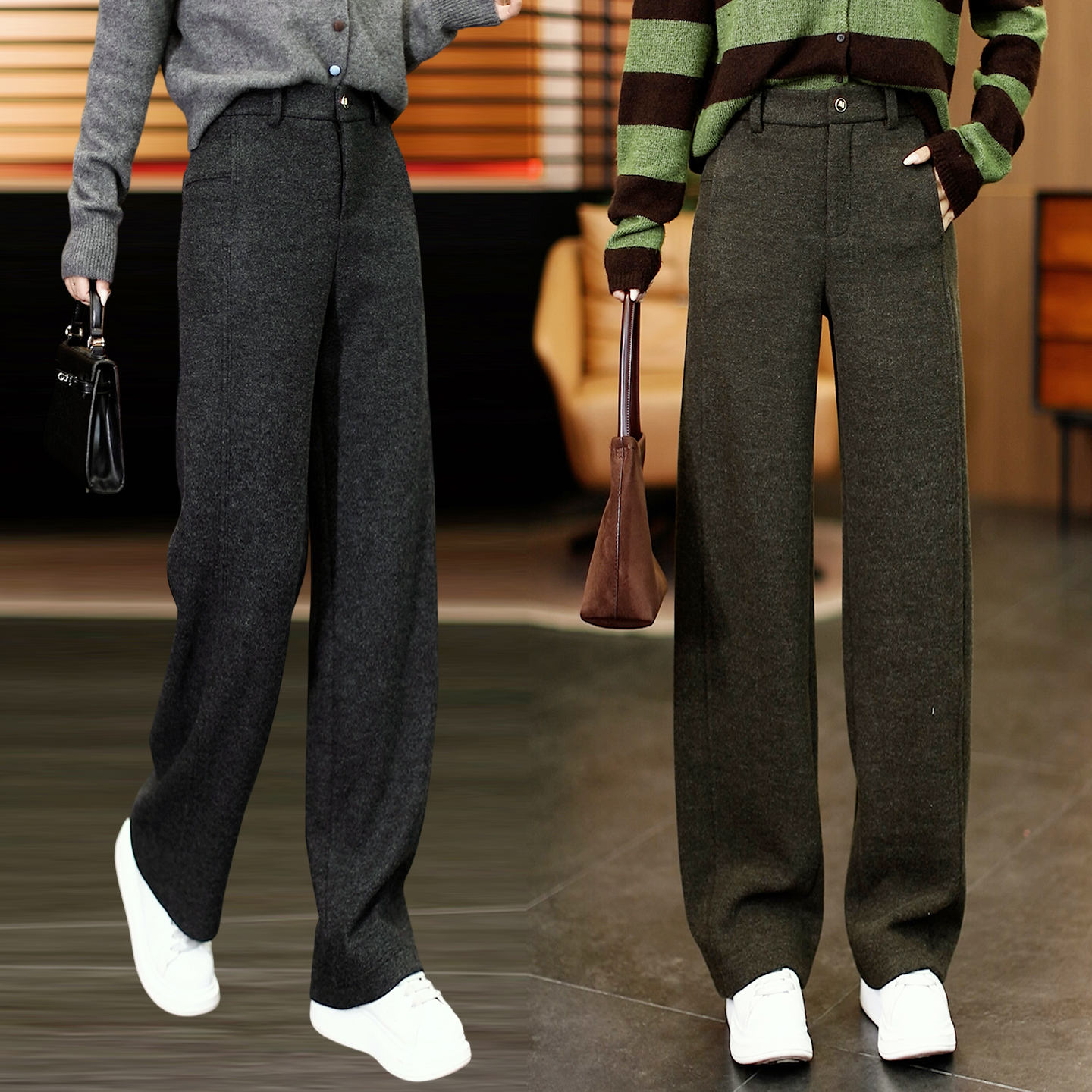 时尚百搭休闲弯刀裤女显瘦长裤子