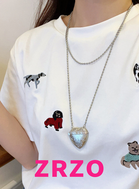 ZRZO复古爱心长款斜跨项链