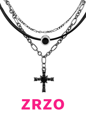 叠戴风~黑色十字架颈链