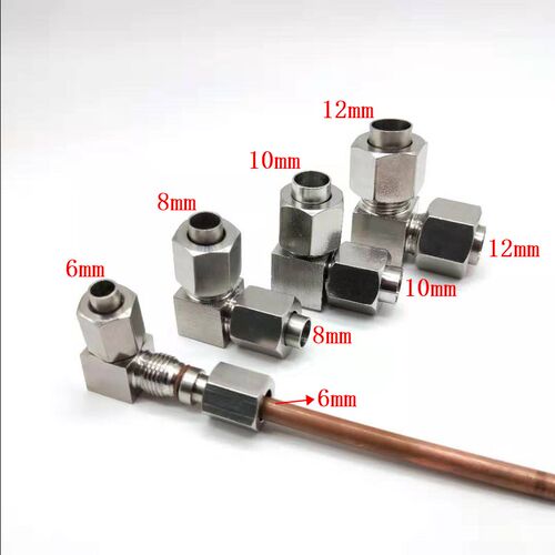 304不锈钢扩口式弯头 6mm8mm10mm12mm直角90度弯头喇叭口铜管接头
