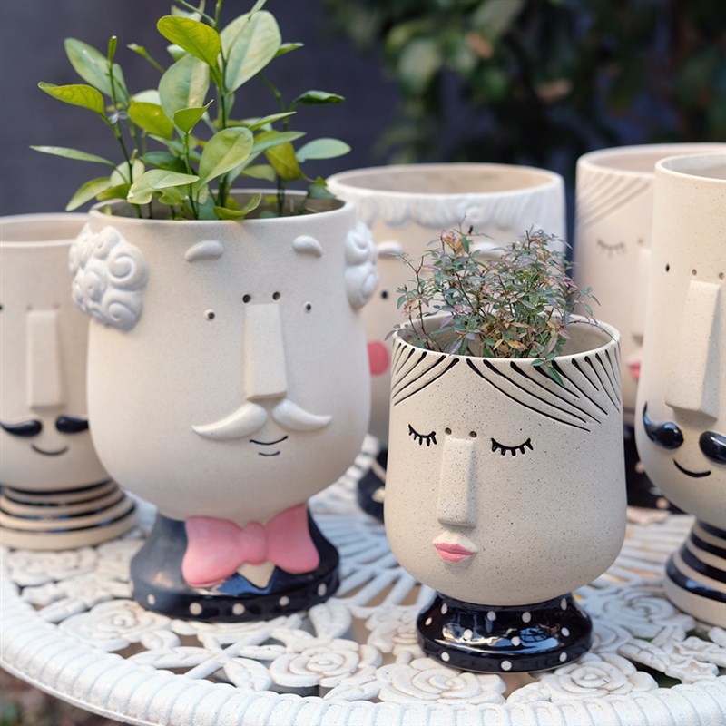出口欧洲人头人脸粗陶花盆花瓶创意花器文创立体装饰摆件