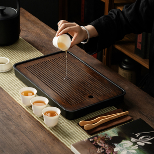 茶台功夫茶具简约竹茶海干泡台托盘 茶盘家用现代小型轻奢沥储水式