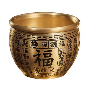 黄铜百福缸金钱精雕金蝉金属铁艺中式工艺品黄铜缸办公室摆件铜制
