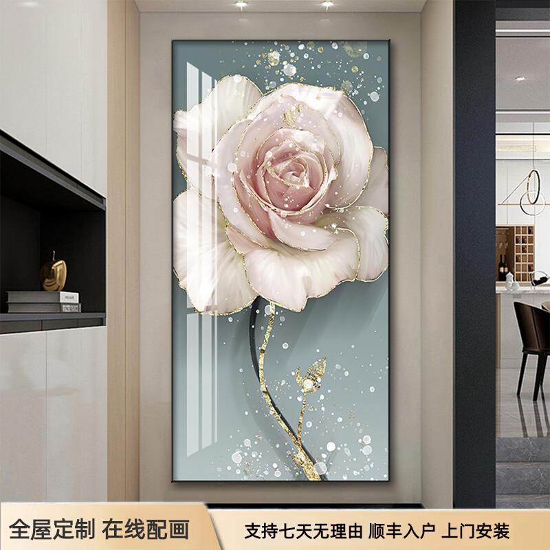 轻奢入户玄关装饰画竖版现代门口家庭走廊过道简约欧式壁画挂画花图片