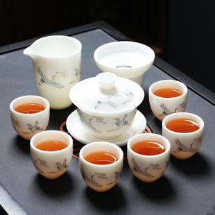 功夫茶杯茶壶家用泡茶盖碗白瓷玻璃羊脂玉礼盒装 茶具套装 红茶高级