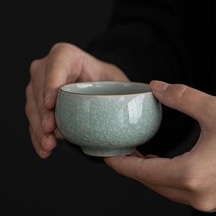 汝窑冰花主人杯冰裂釉单杯开片可养个人专用陶瓷品茗功夫茶盏家用